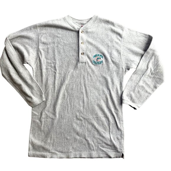 Vintage Miami Dolphins Henley Shirt L Knights Athletics 1998 NFL Gray Y2K 90s - Picture 1 of 7